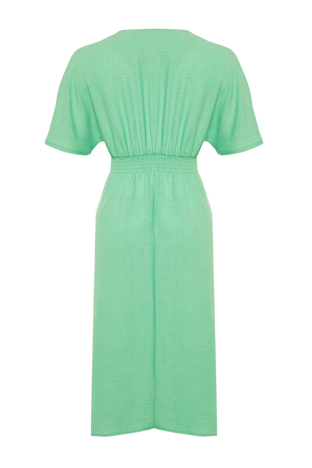 Yesil Baglama Detayl? A Kesim V Yaka Midi Dokuma Elbise TWOSS23EL01543