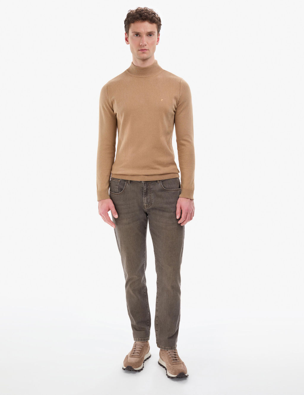 Camel Slim Fit Yar_m Bal_k__ Yaka Basic Triko Kazak