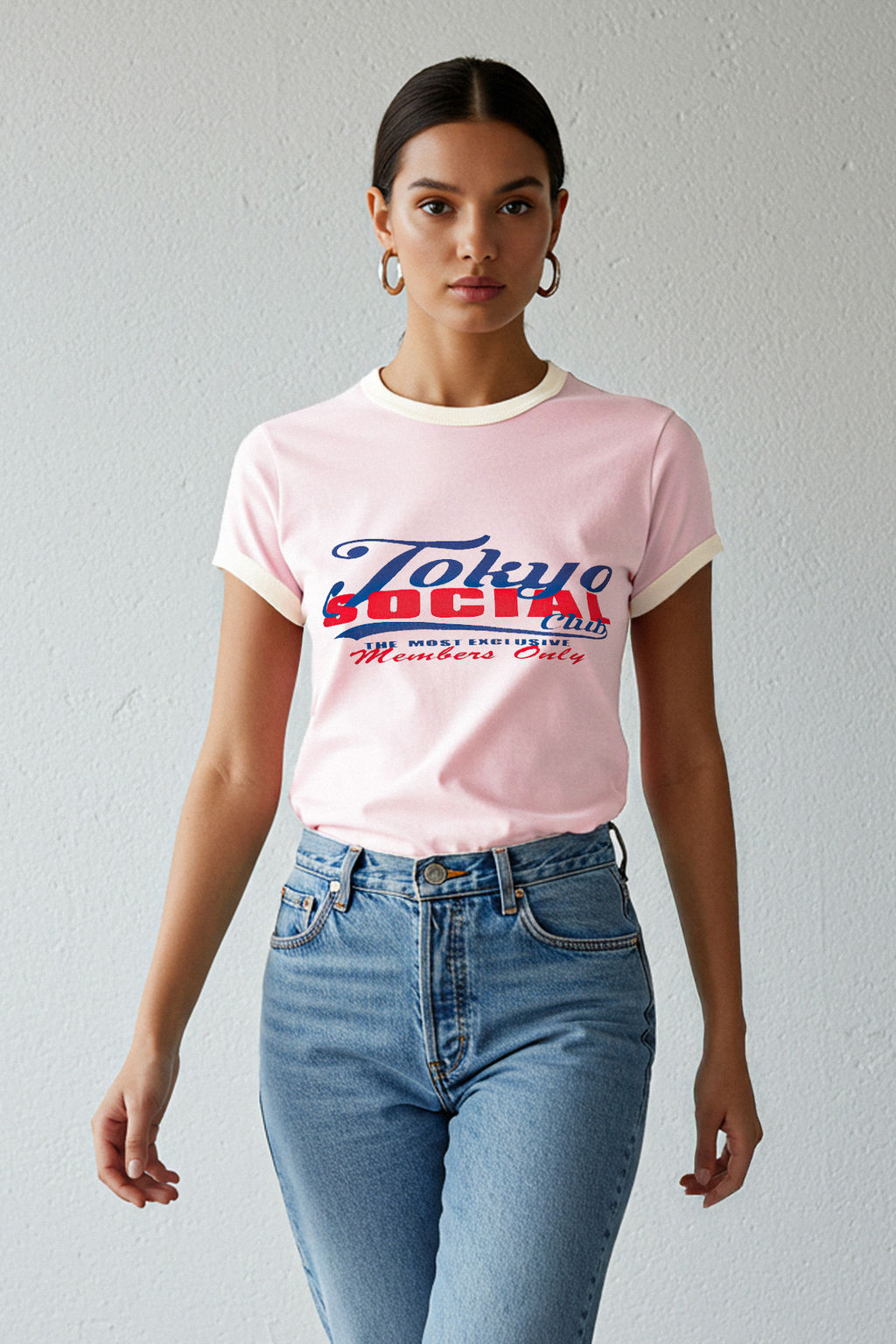 Pembe Slogan Bask? Renk Bloklu Fitted/Vucuda Oturan Orme T-Shirt TWOSS25TS00094