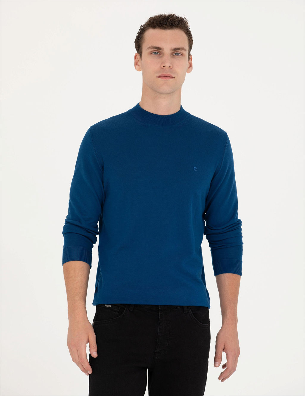 _ndigo Regular Fit Bato Yaka Y_n Kar___ml_ Basic Triko Kazak