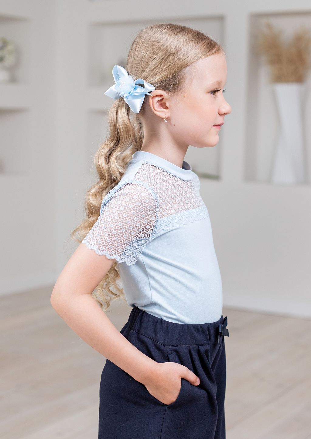 Мелина, блузка трикотажная голубой/122-60-54 - Alolika фото 4