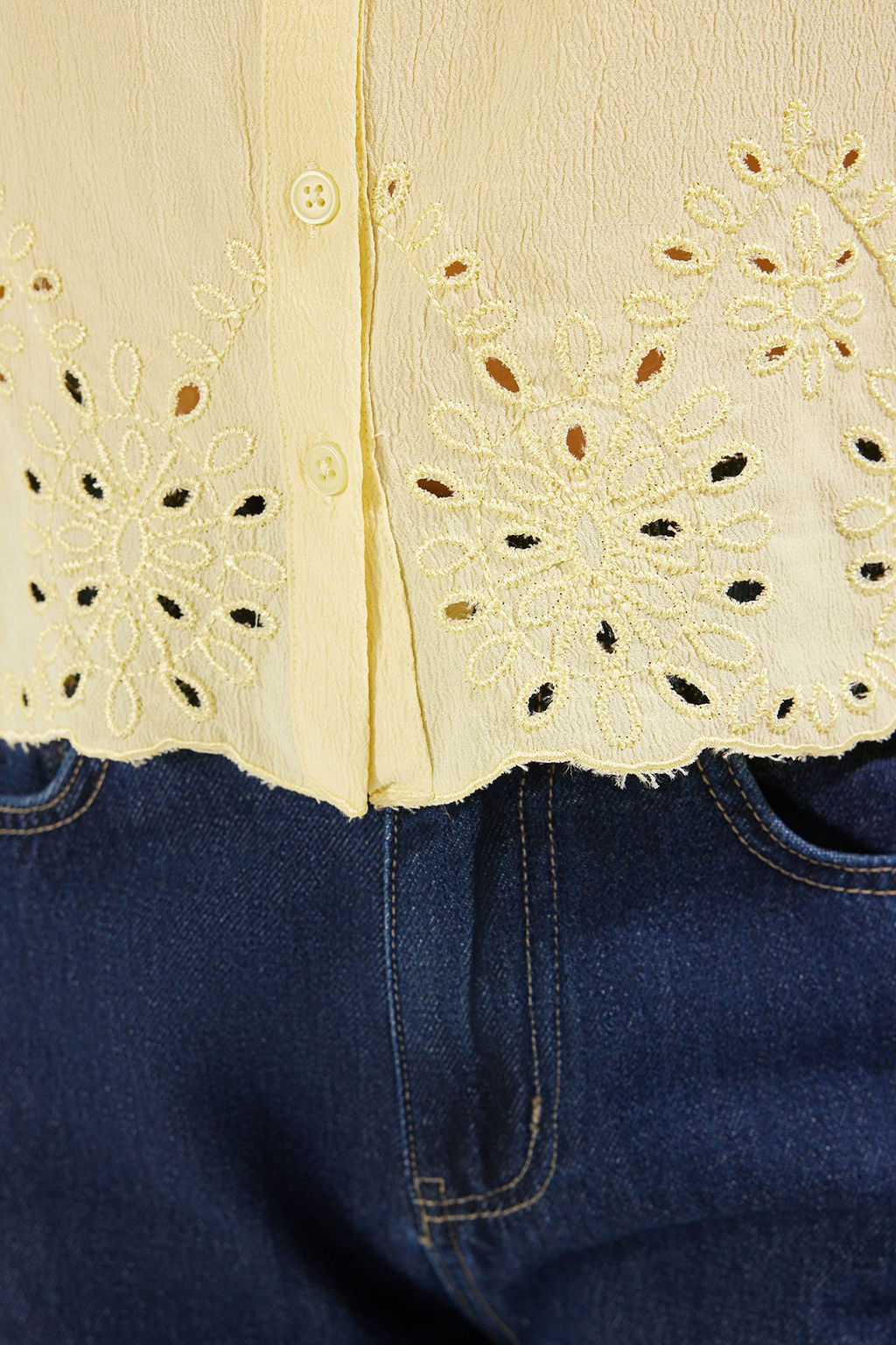 TRENDYOLMILLA Beyaz Etek Ucu Ve Kol Ucu Nak?s Detayl? Regular Normal Kal?p Dokuma Gomlek TWOSS25GO00101 фото 11