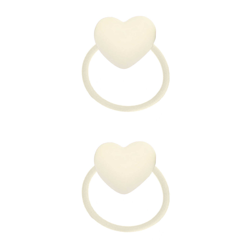 Набор резинок для волос арт. 71848 / 10 СЕРДЕЧКИ (в наборе: 2шт., б/р, вулканизированная резина, полиэстер, полиметилметакрилат, цвет: молочный, подложка из мелованного картона + ПЭТ-пакет с европодвесом)