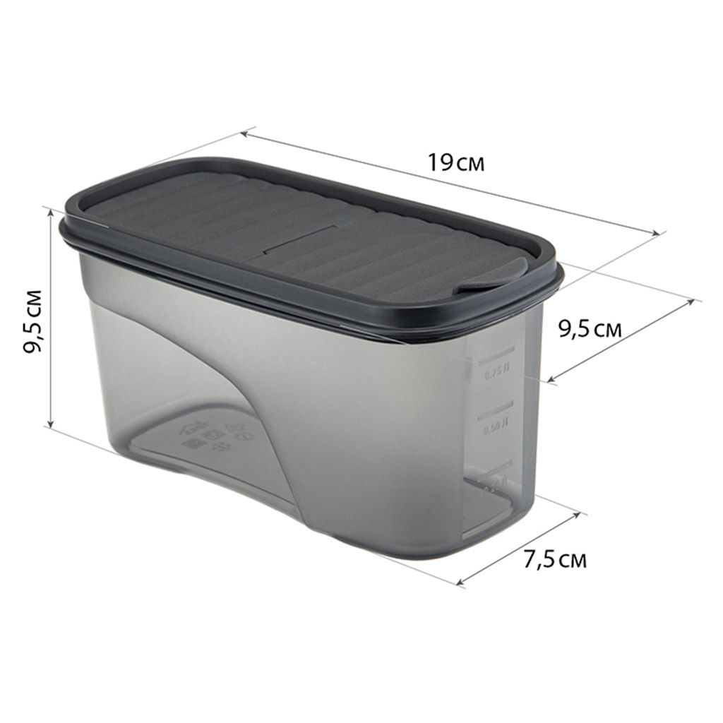 Банка для сыпучих продуктов пластмассовая Бест 1л, 9,5х19х9,5см, графитовый (Россия) - Домашняя мода фото 2