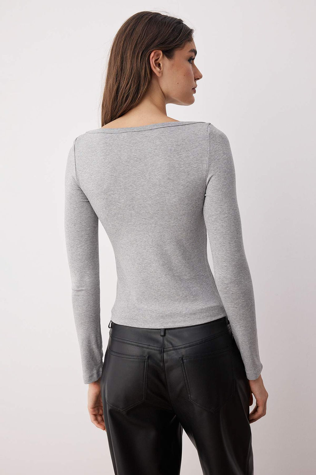 Gri Melanj Kay?k Yaka Vucuda Oturan Esnek Orme Bluz TWOAW26BZ00072 - Trendyolmilla фото 4