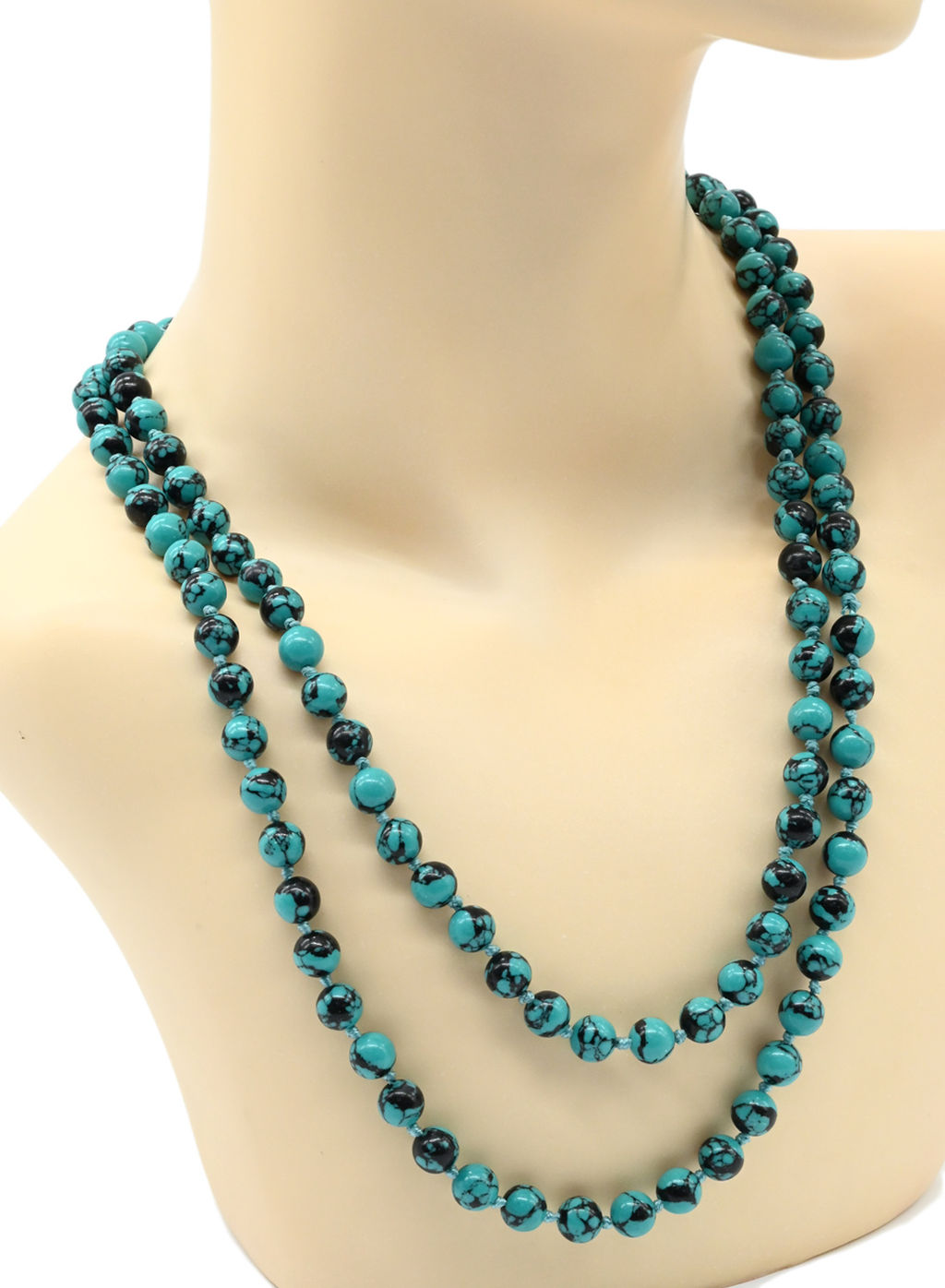 Бусы длинные из бирюзы искусственной шарик 8мм