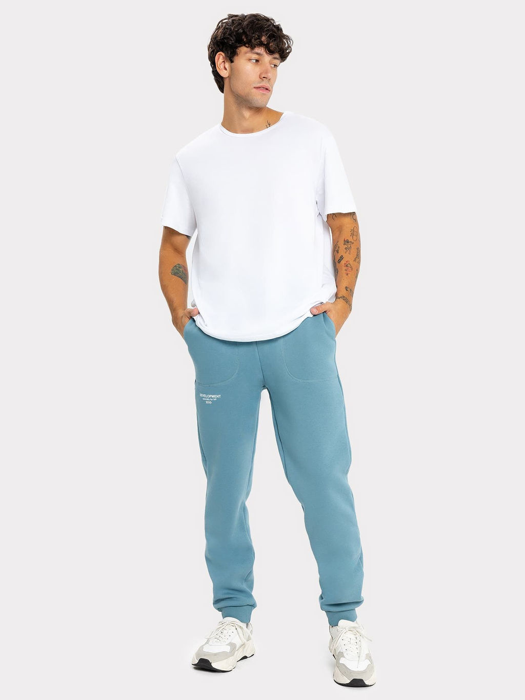 Брюки мужские в сине-сером оттенке сине -серый +печать 181226