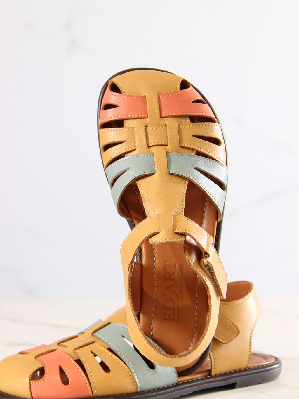 Босоножки 1036.подиум178br.Тыква+авокадо лион+коралл - Edart фото 2