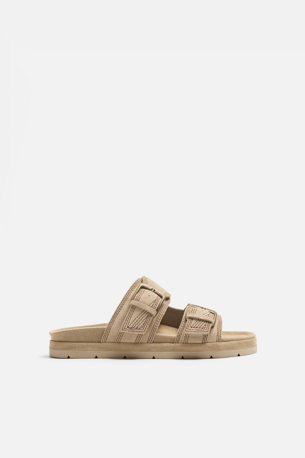 DOUBLE STRAP LEATHER SANDALS - Zara фото 3