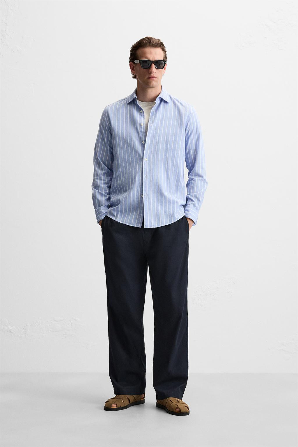 STRIPED COTTON - LINEN SHIRT - Zara фото 3