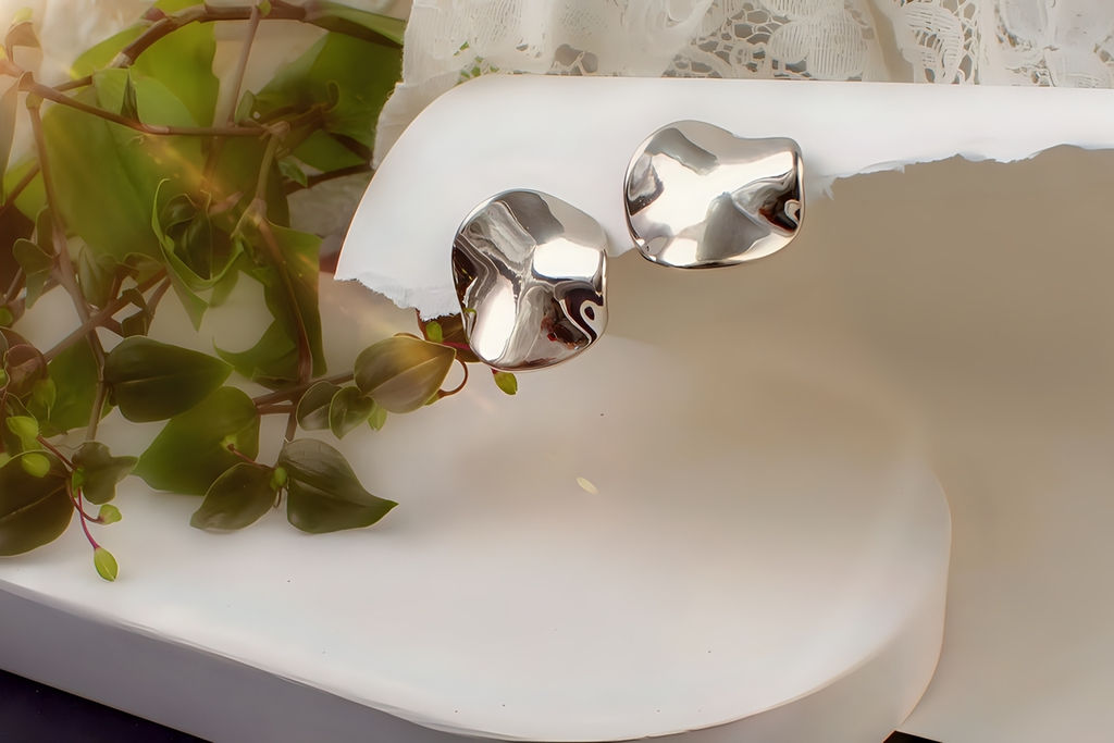 Серьги с эффектом мятого металла Круг  + Подарок