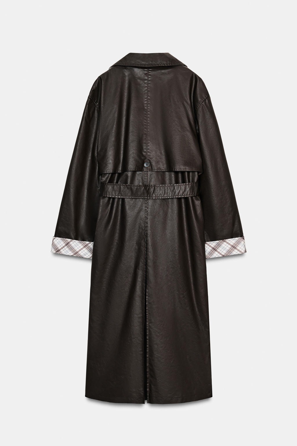 LONG WAXED CHECK TRENCH COAT - Zara фото 7