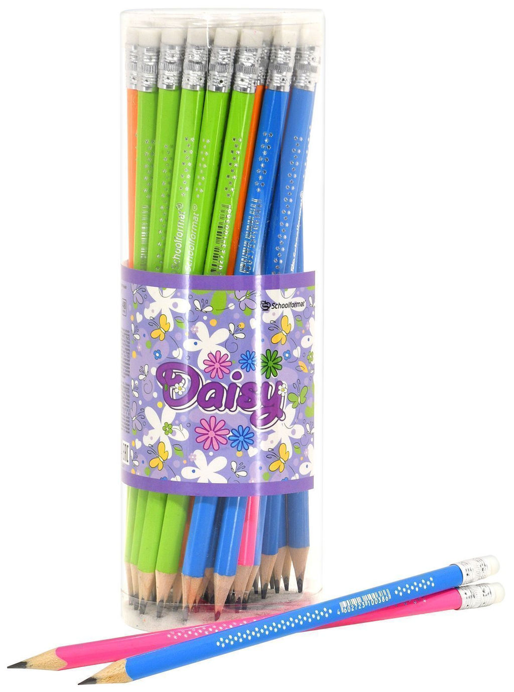 Цена за 5 шт.Карандаш чернографитный Schoolformat DAISY НВ, заточенный, дерево, трехгранный, с ластиком