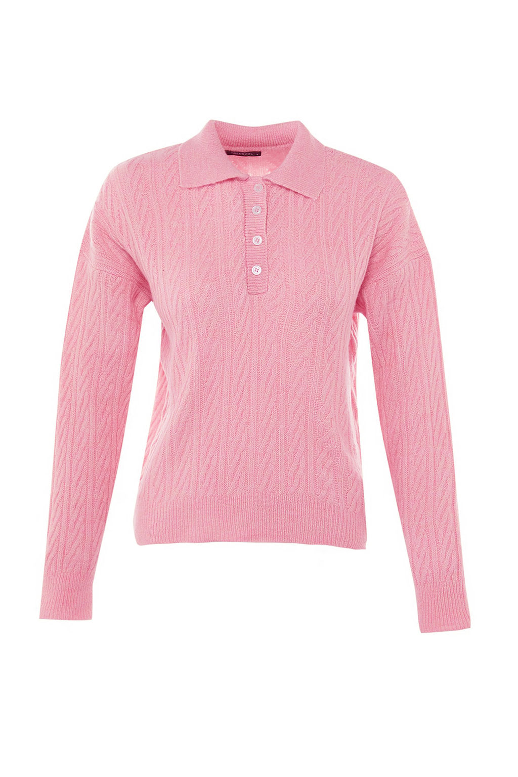 Pembe Genis Kal?p Yumusak Dokulu Triko Kazak TWOAW21KZ2635