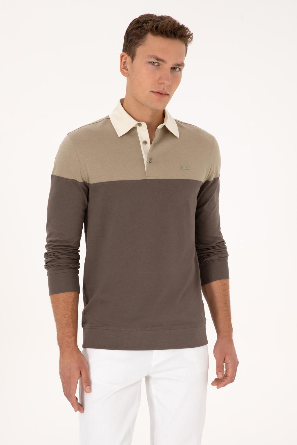 Erkek Regular Fit Polo Yaka A__k Haki Sweatshirt - U.s. polo assn фото 3