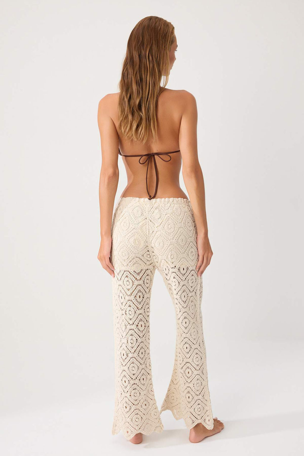 Ekru Premium Triko Ajurlu Maxi Boy Normal Bel Plaj Pantolon TBESS26PL00000 - Trendyolmilla фото 4