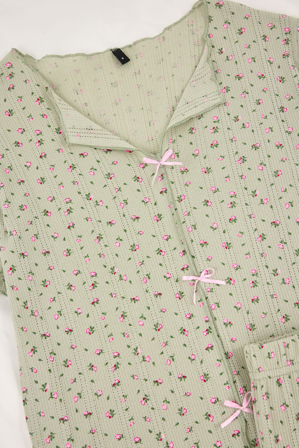 Yesil %100 Pamuklu Cicekli Kurdele/Fiyonklu Fitilli/Pointel Orme Pijama Tak?m? THMSS26PT00010 - Trendyolmilla фото 35