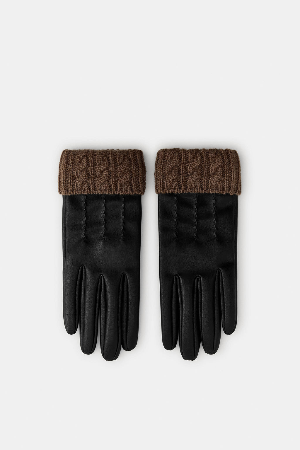 GUANTES EFECTO PIEL MEZCLA LANA / Negro