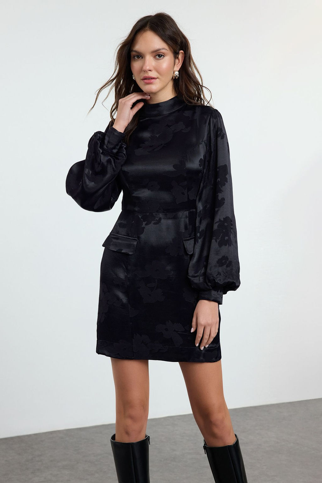 Siyah Animal A Kesim Mini Dokuma Elbise TWOAW25EL00475