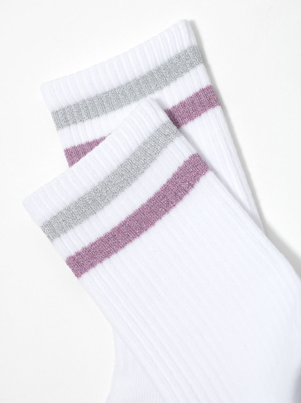 Цена за 2 пары. Носки Классические CONTE ACTIVE Хлопковые носки с яркими полосками из люрекса белый-светло-серый - Conte elegant фото 4