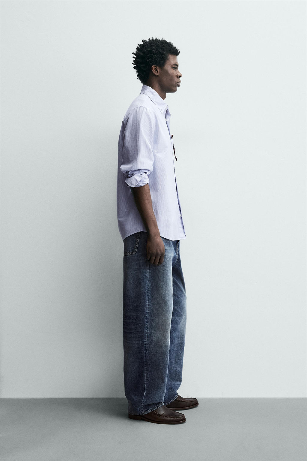 Рубашка Zara Estructura Oxford белая голубая