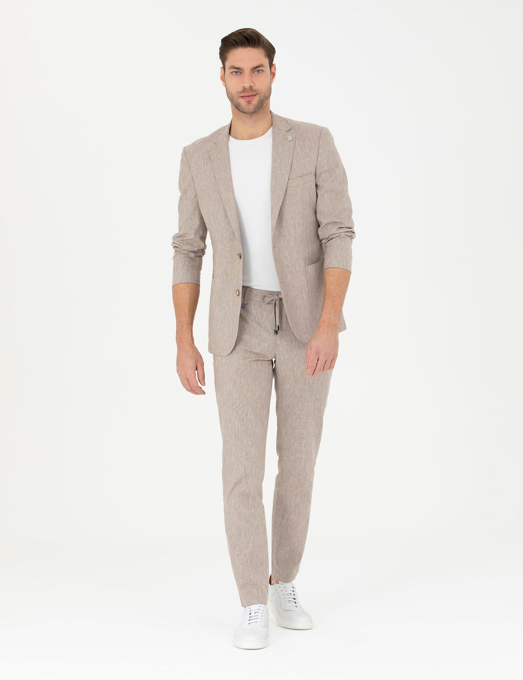 A__k Kahverengi Ex. Slim Fit Keten Kar___ml_ Ceket
