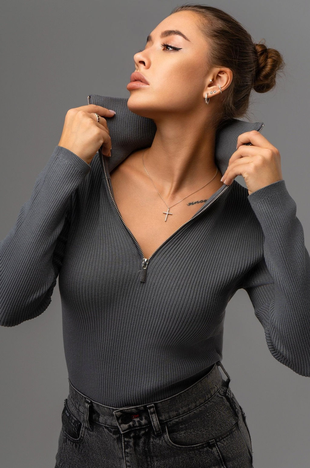 Женский джемпер в рубчик с воротником на молнии Happyfox - Happy fox фото 12