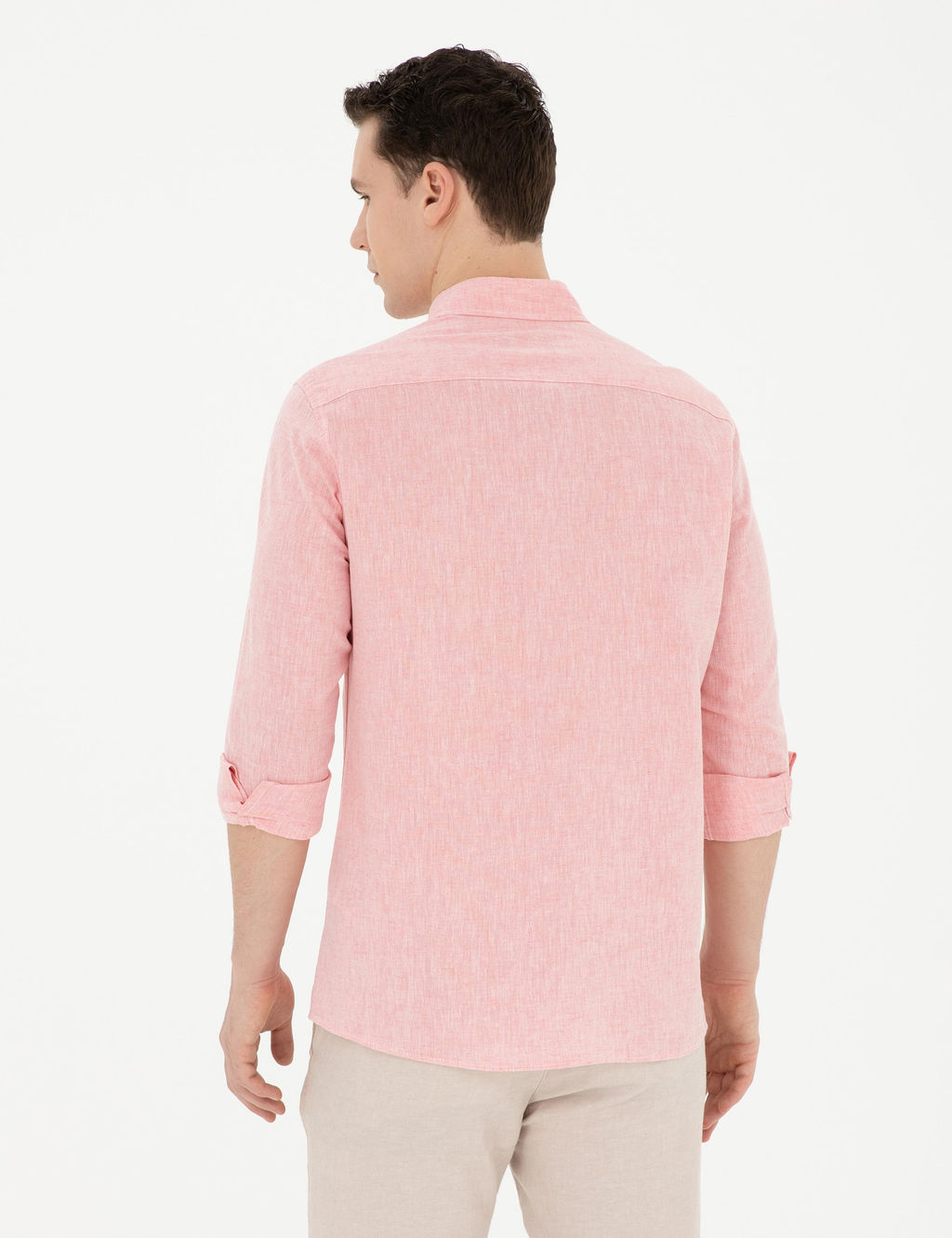 Рубашка Pierre Cardin Regular Fit розовая с примесью льна