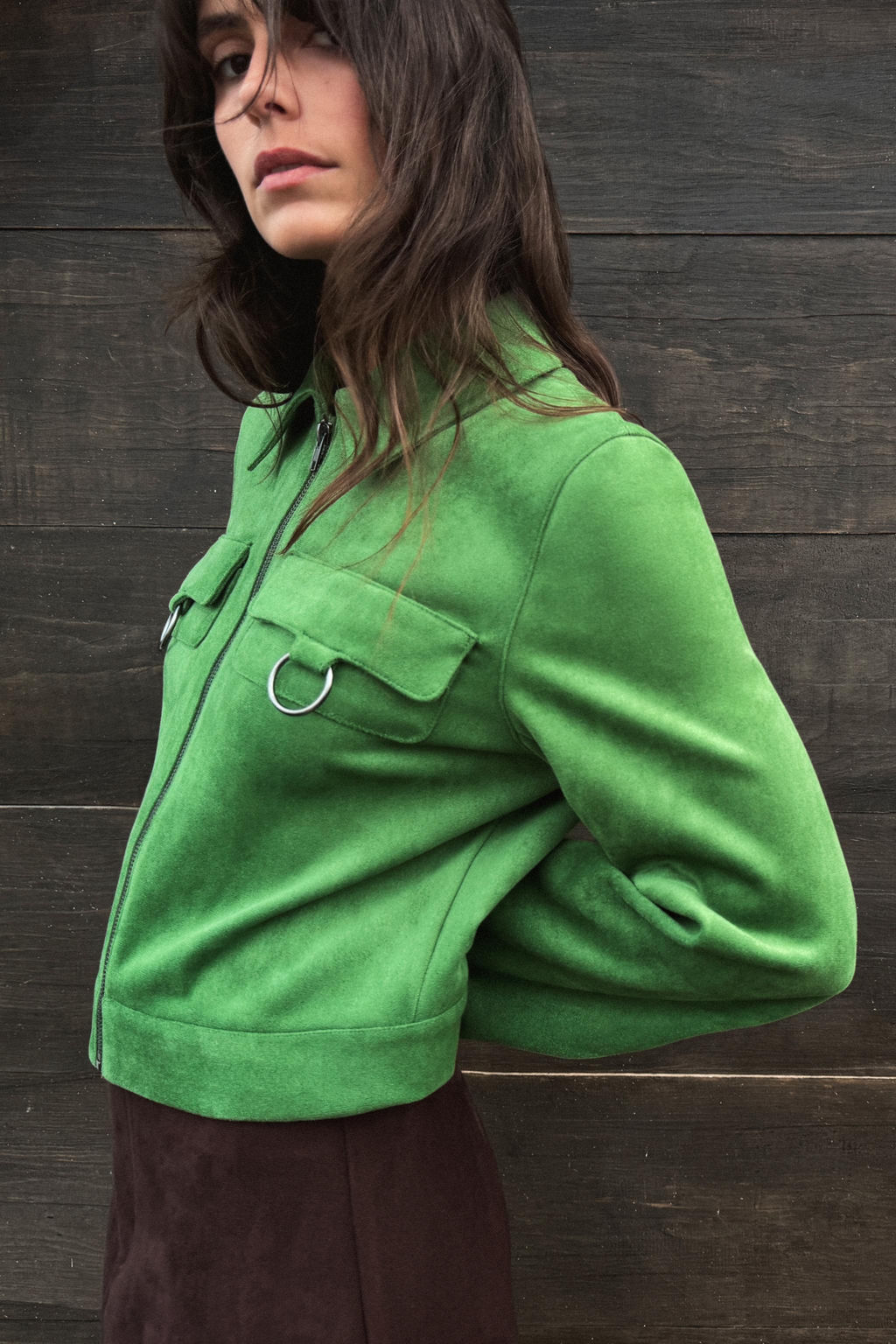 CHAQUETA CROP EFECTO ANTE / Verde manzana - Zara фото 4