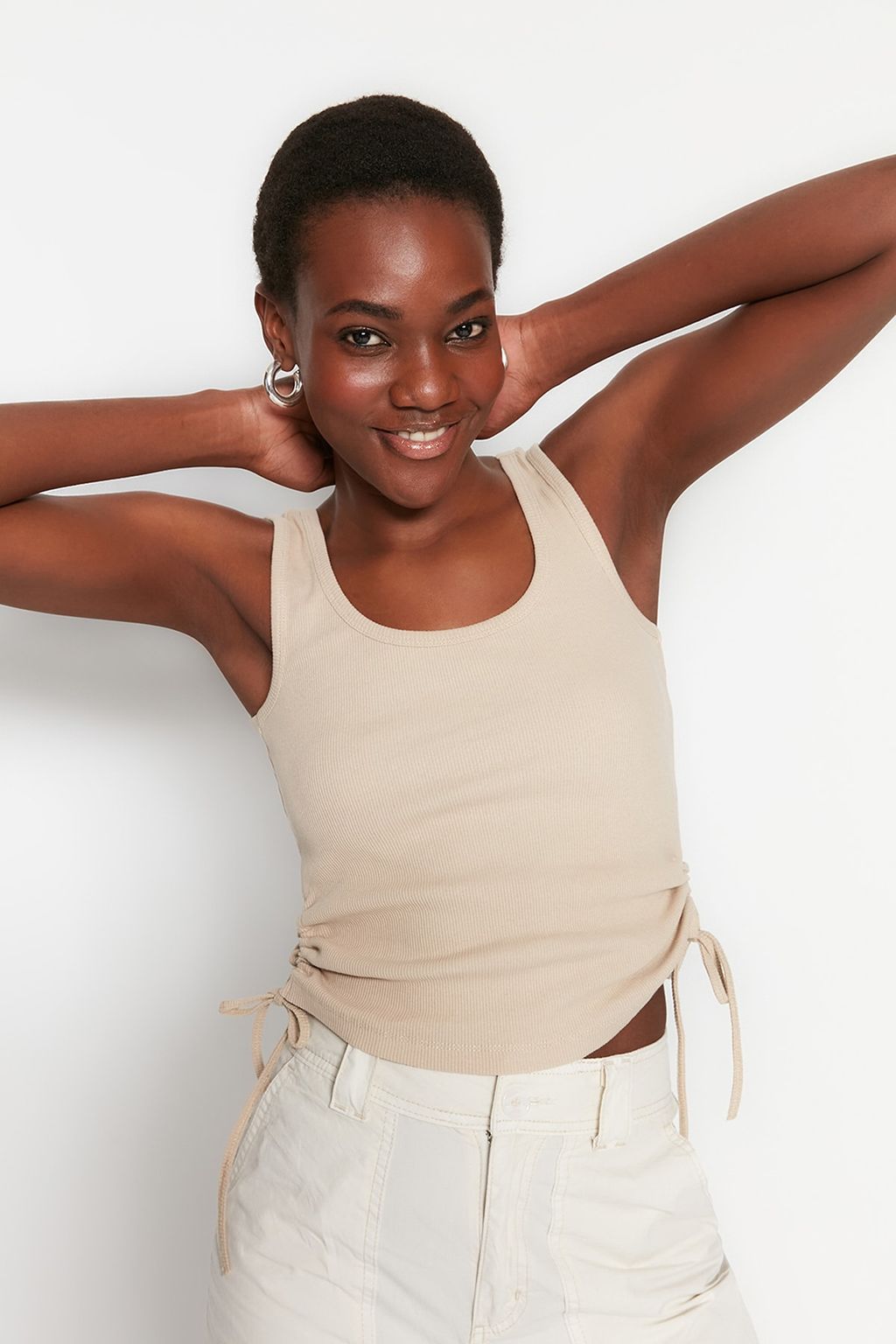 Haki-Bej 2li Paket Buzgu Detayl? Havuz Yaka Fitilli Esnek Orme Atlet TWOSS21AL0195