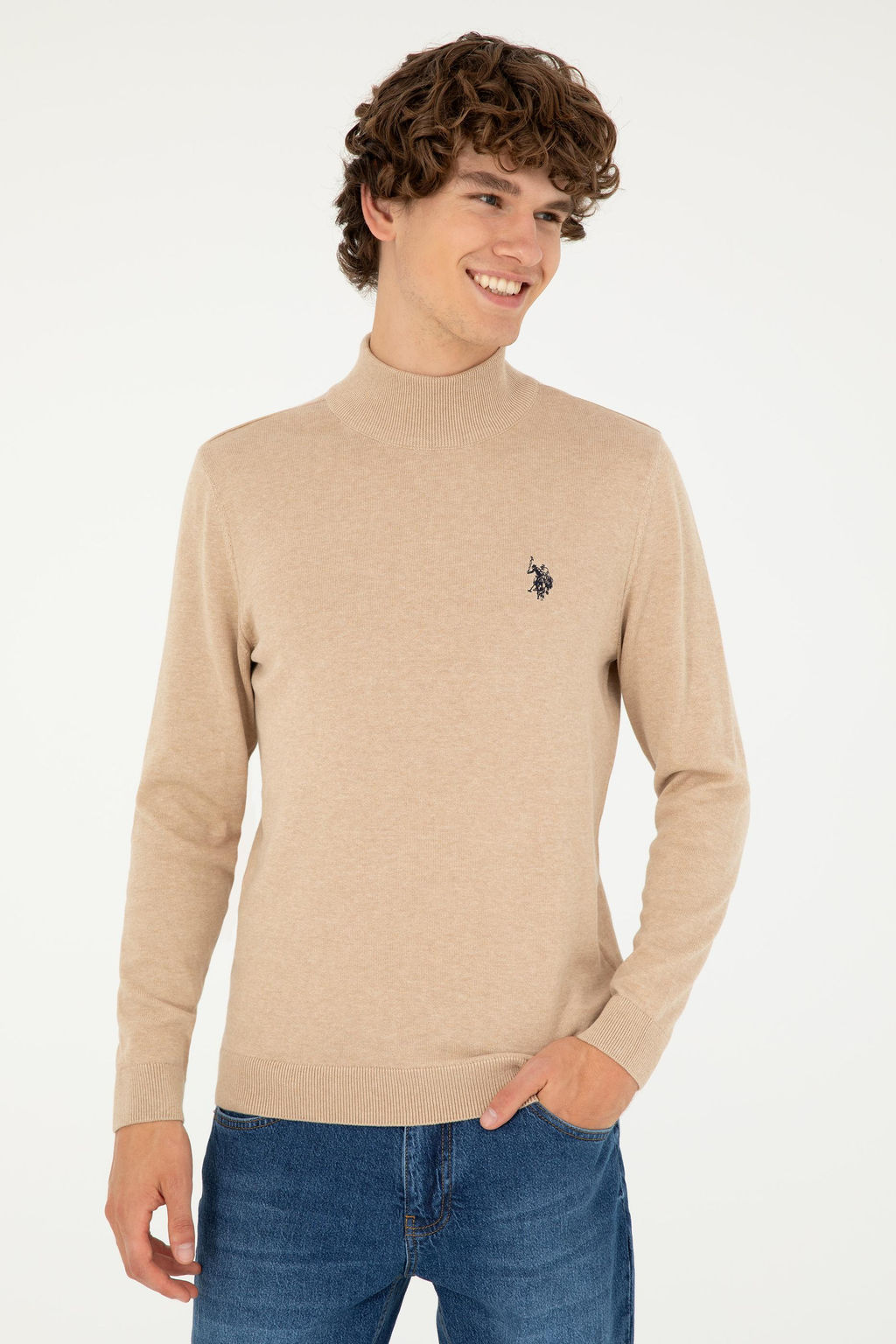 Мужской базовый свитер песочного меланжа Неожиданная скидка в корзине - U.s. polo assn фото 3