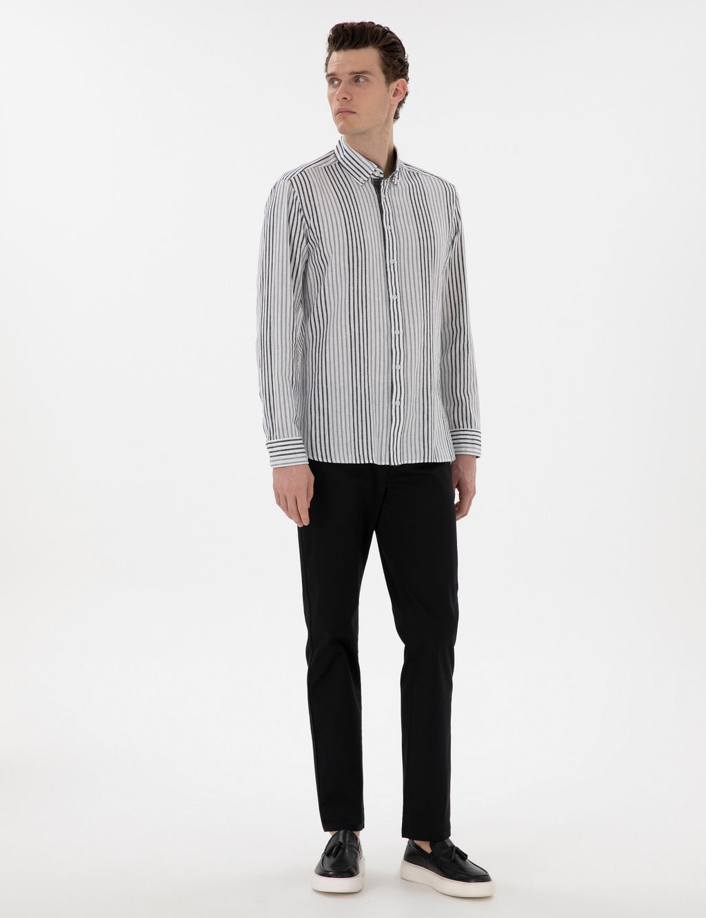 Рубашка Pierre Cardin Regular Fit Izgili черная с длинным рукавом