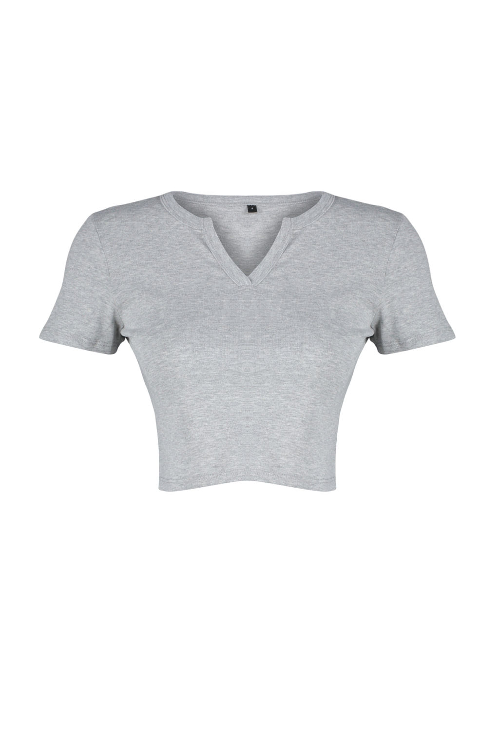 Gri Melanj %100 Pamuk V Yaka Detayl? Vucuda Oturan Crop Esnek Orme T-Shirt TWOSS24TS00194 - Trendyolmilla фото 7