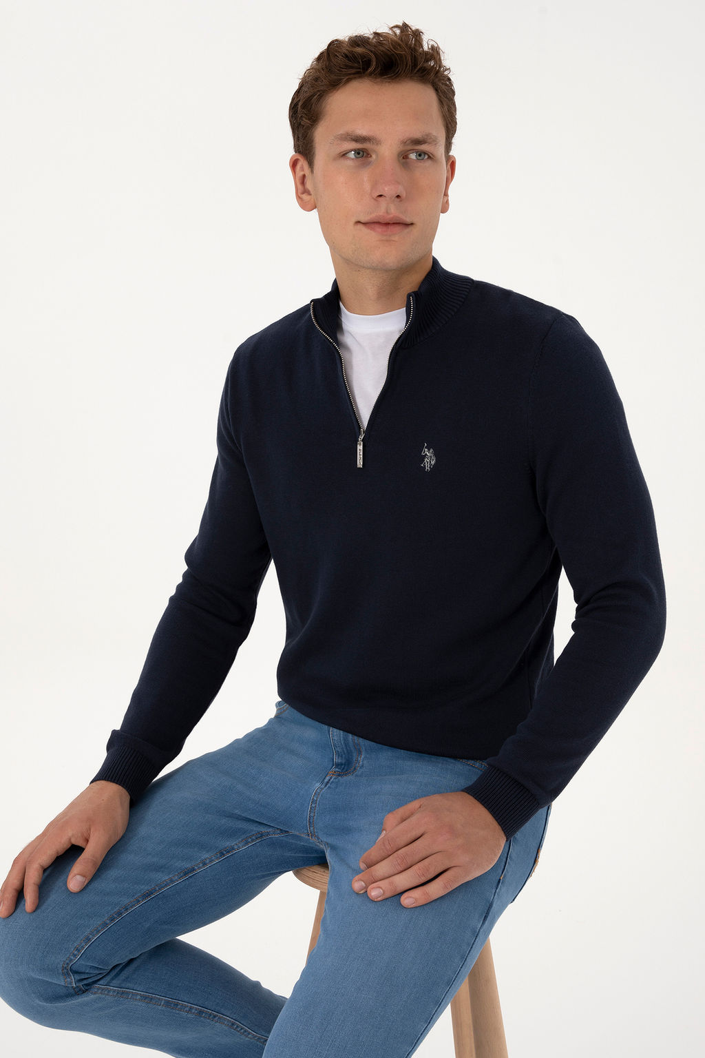 Erkek Slim Fit Yar_m Fermuarl_ Lacivert Basic Kazak - U.s. polo assn фото 8