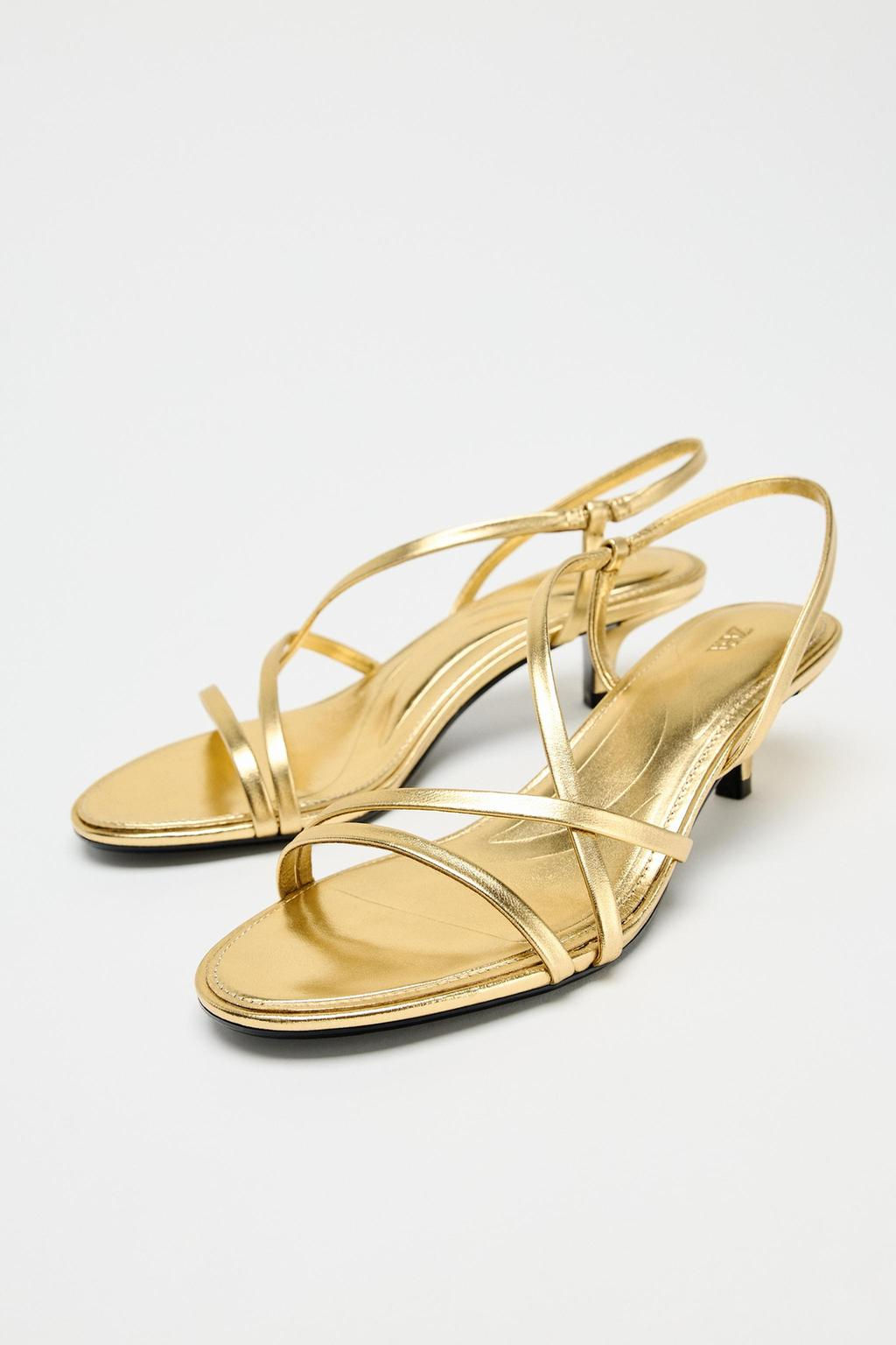 LEATHER KITTEN HEEL SANDALS - Zara фото 7