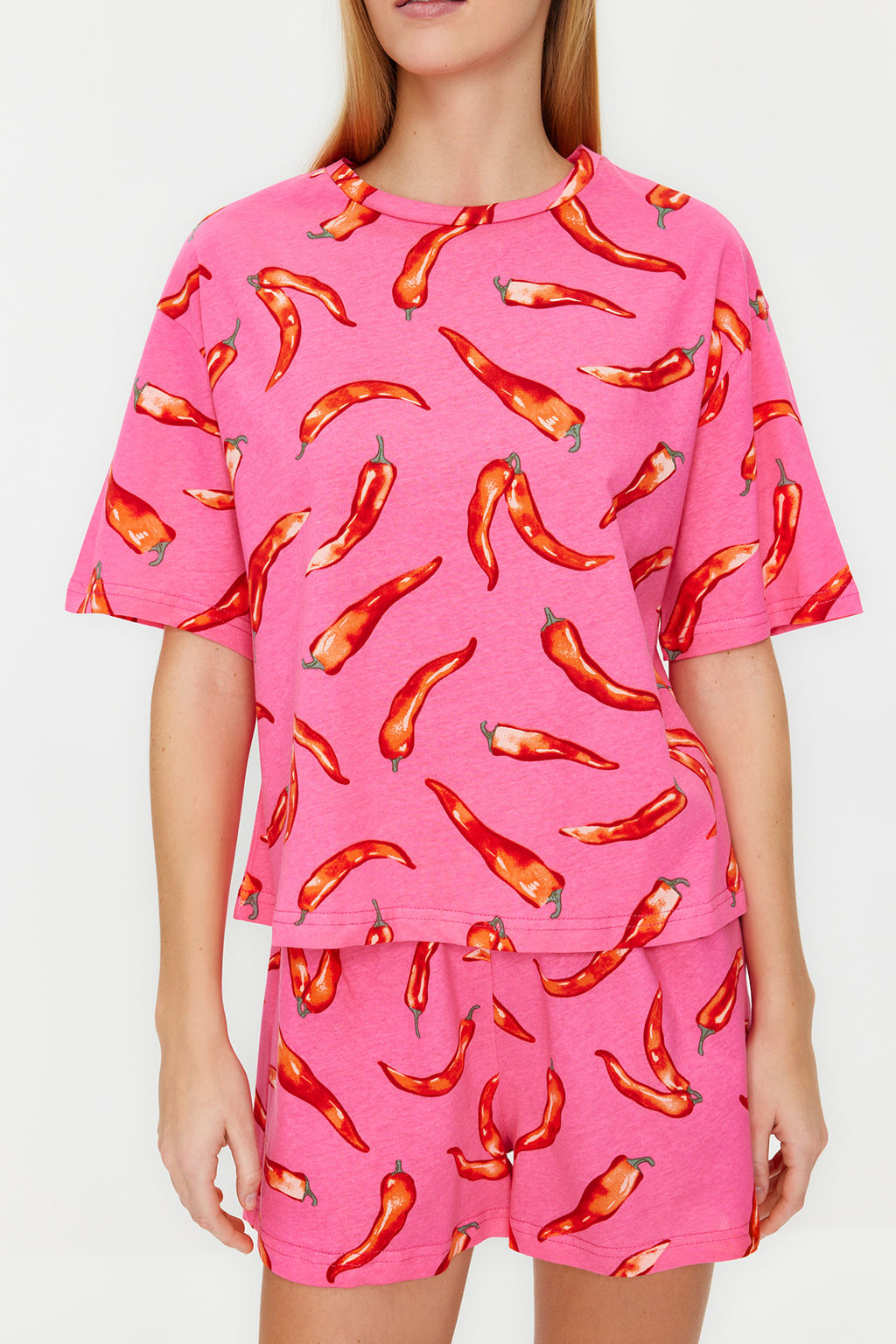 Pembe %100 Pamuklu Eglence Desenli Sortlu Orme Pijama Tak?m? THMSS24PT00002