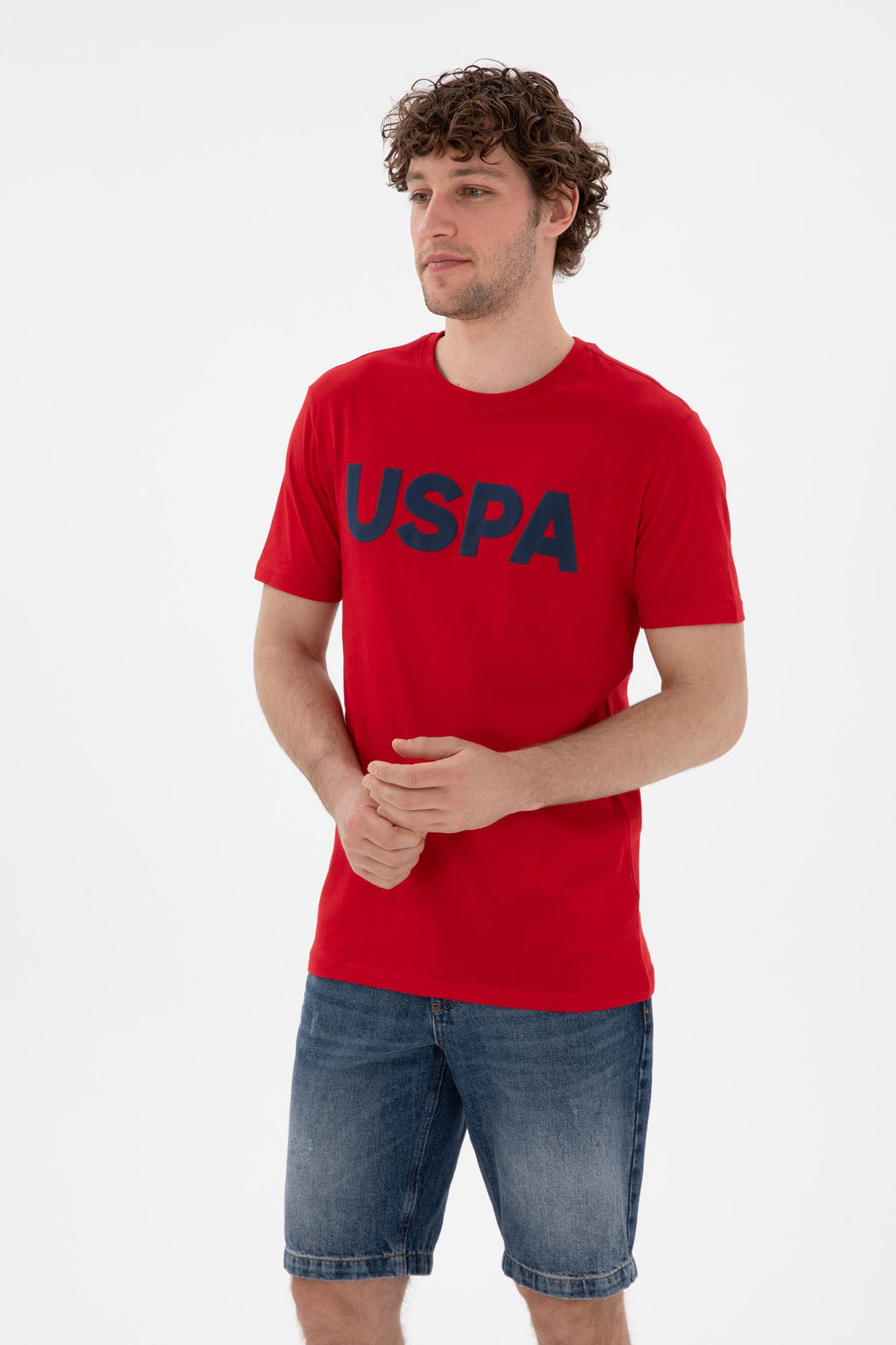 Erkek Regular Fit Bisiklet Yaka K_rm_z_ Basic Ti__rt Sepette S_rpriz _ndirim