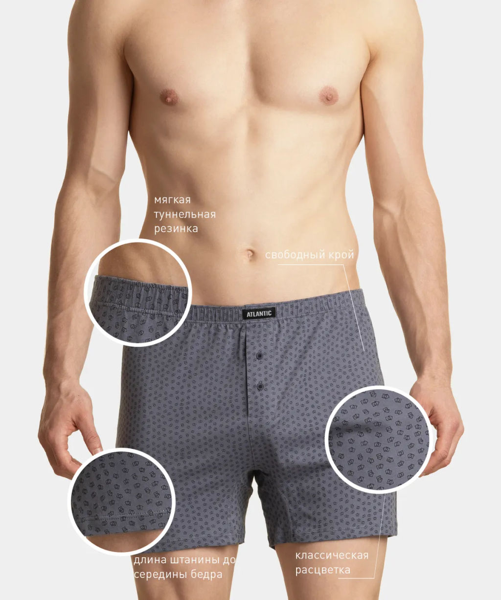 ATLANTIC 2MBX-013/06 Трусы боксеры Graphics - набор 2 шт. серый + черный  фото 2