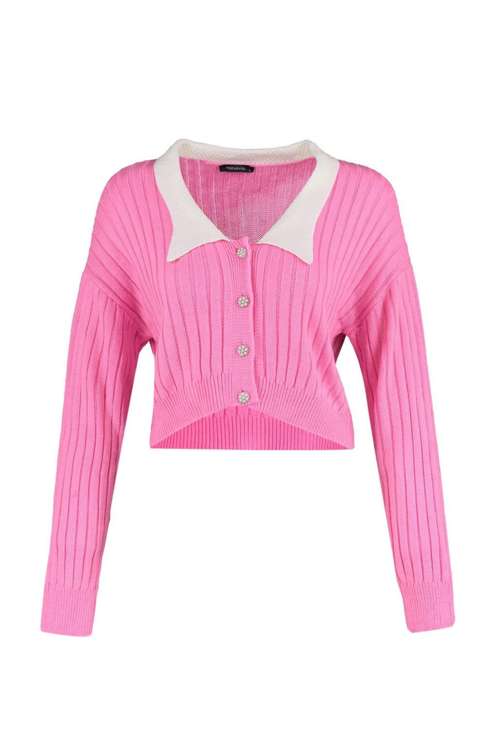 TRENDYOLMILLA Indigo Super Crop Gomlek Yaka Garnili Triko H?rka TWOAW23HI00519 фото 7