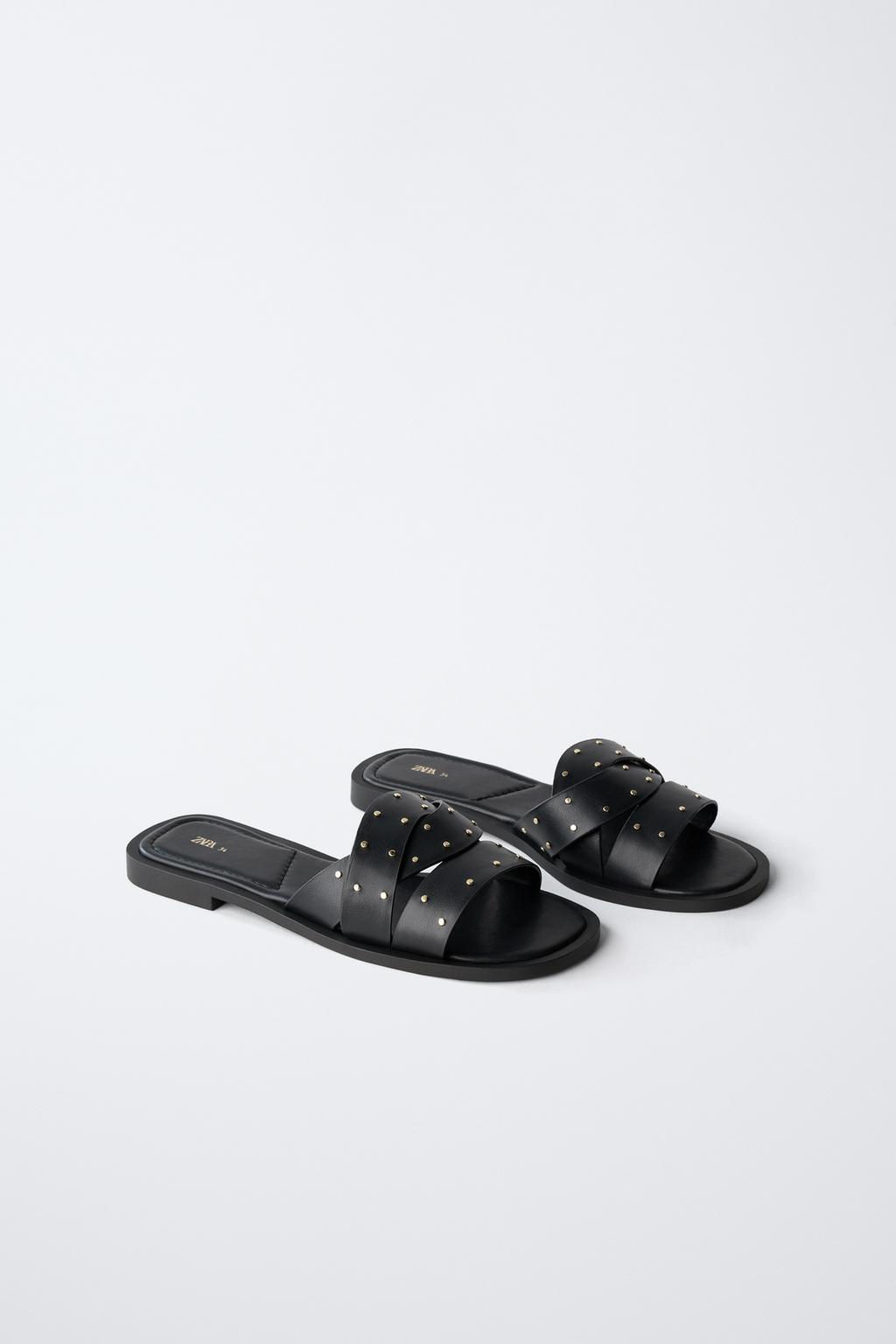 FLAT CRISS-CROSS SANDALS WITH STUDS - Zara фото 8