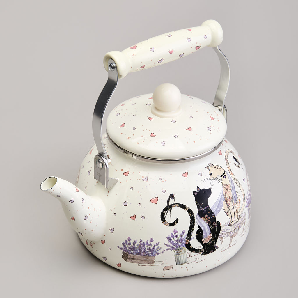 ЧАЙНИК AGNESS ЭМАЛИРОВАННЫЙ СЕРИЯ LAVANDER CATS, 2,6 Л  фото 3