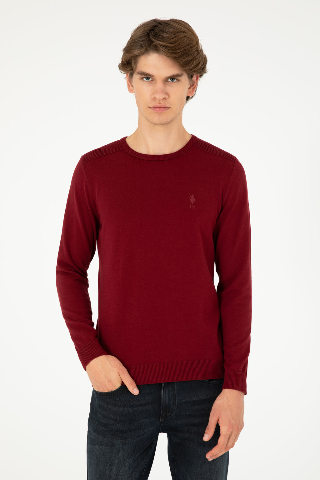 Свитер мужской U.S. Polo Assn бордово-красный хлопок  фото 8