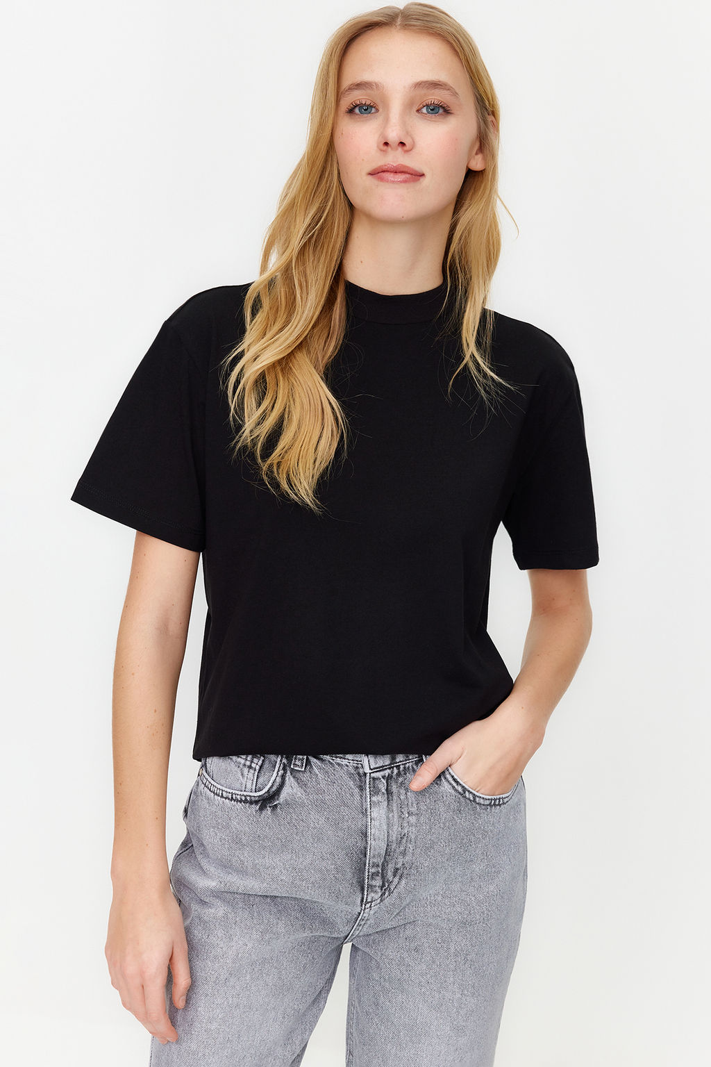 Siyah-Gri Melanj 2li Paket Basic Dik Yaka Orme T-Shirt TWOSS20TS1500