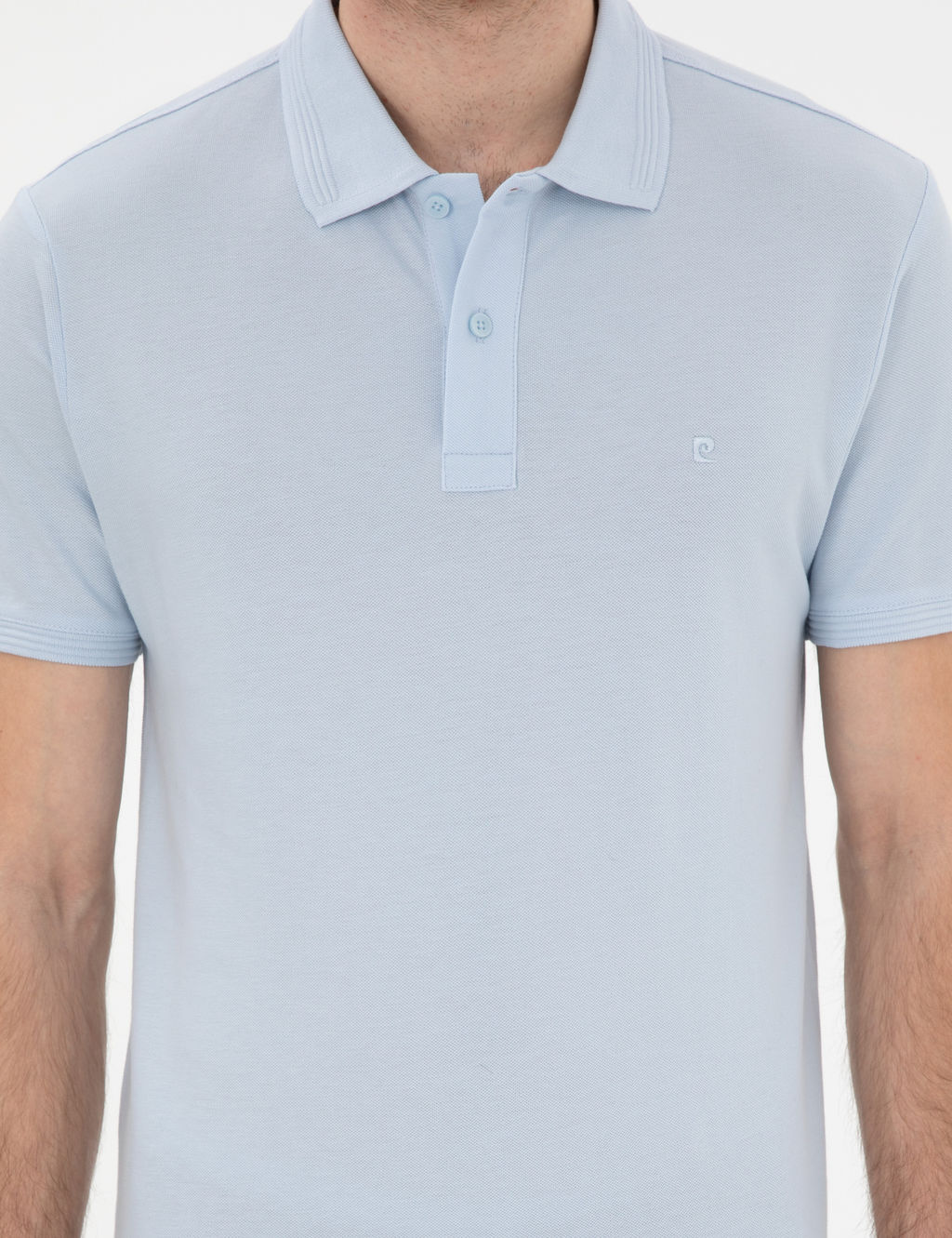 A__k Mavi Slim Fit %100 Pamuk K_vr_lmaz Polo Yaka Basic Ti__rt