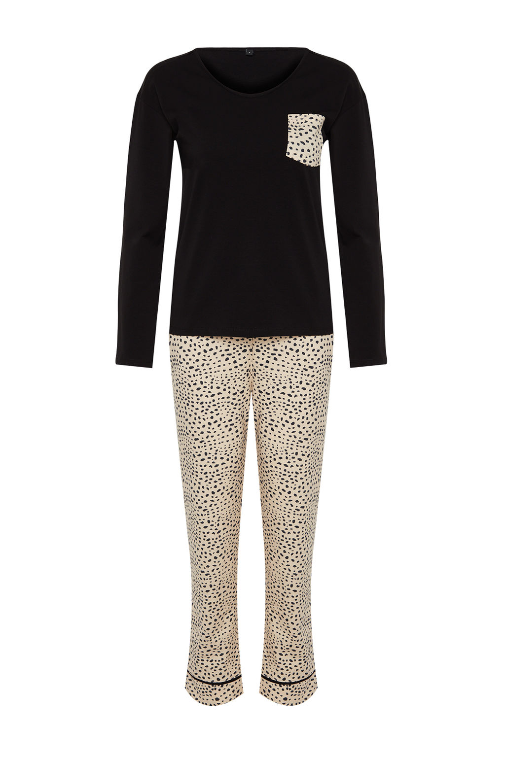 Trendyolmilla Siyah-Cok Renkli %100 Pamuklu Leopar Desenli Tshirt-Pantolon Orme Pijama Tak?m? THMAW24PT00209