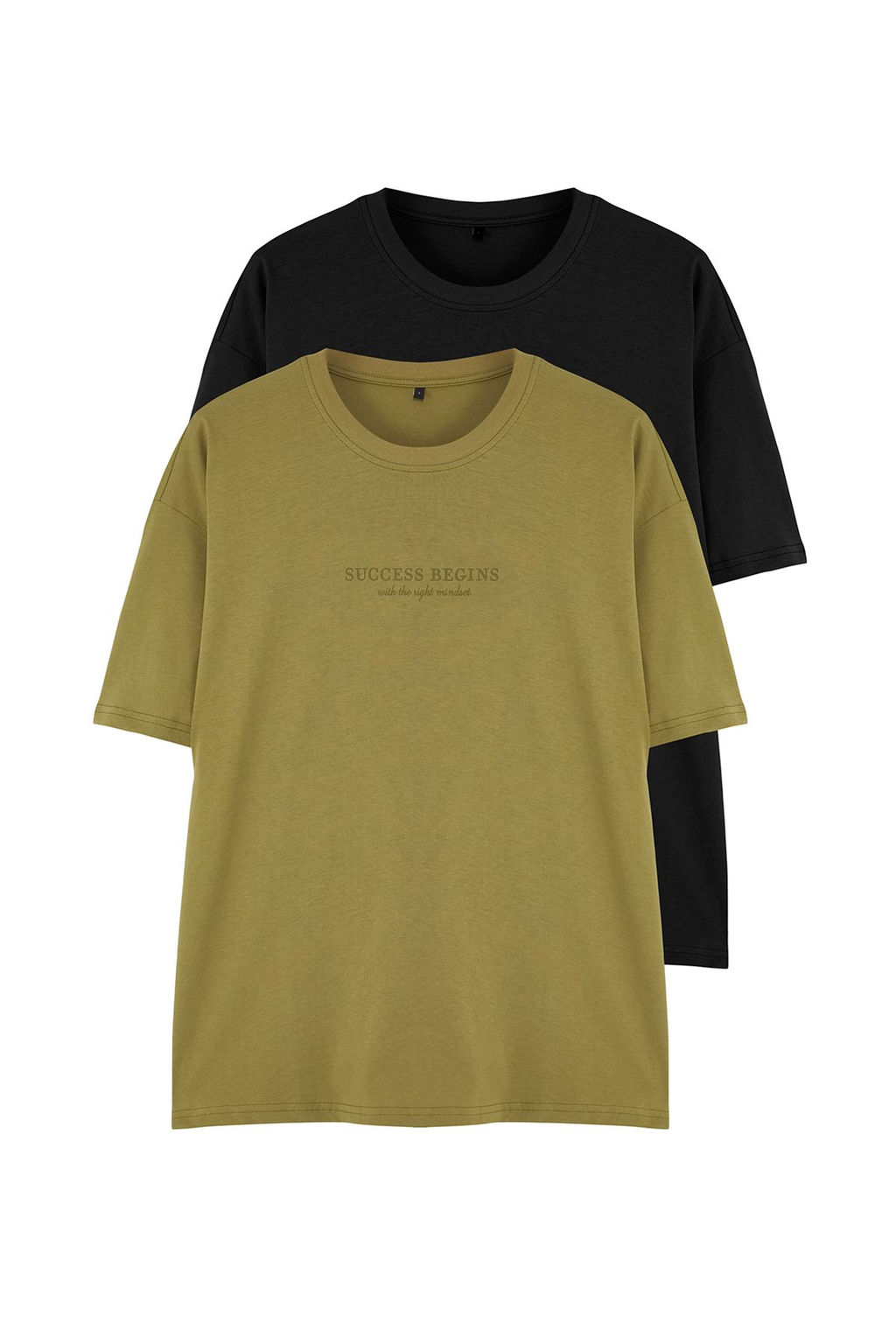 TRENDYOL MAN Haki-Siyah Oversize/Genis Kesim 2li Paket Yaz? Bask?l? %100 Pamuk T-Shirt TMNSS25TS00211 - Trendyolmilla фото 2