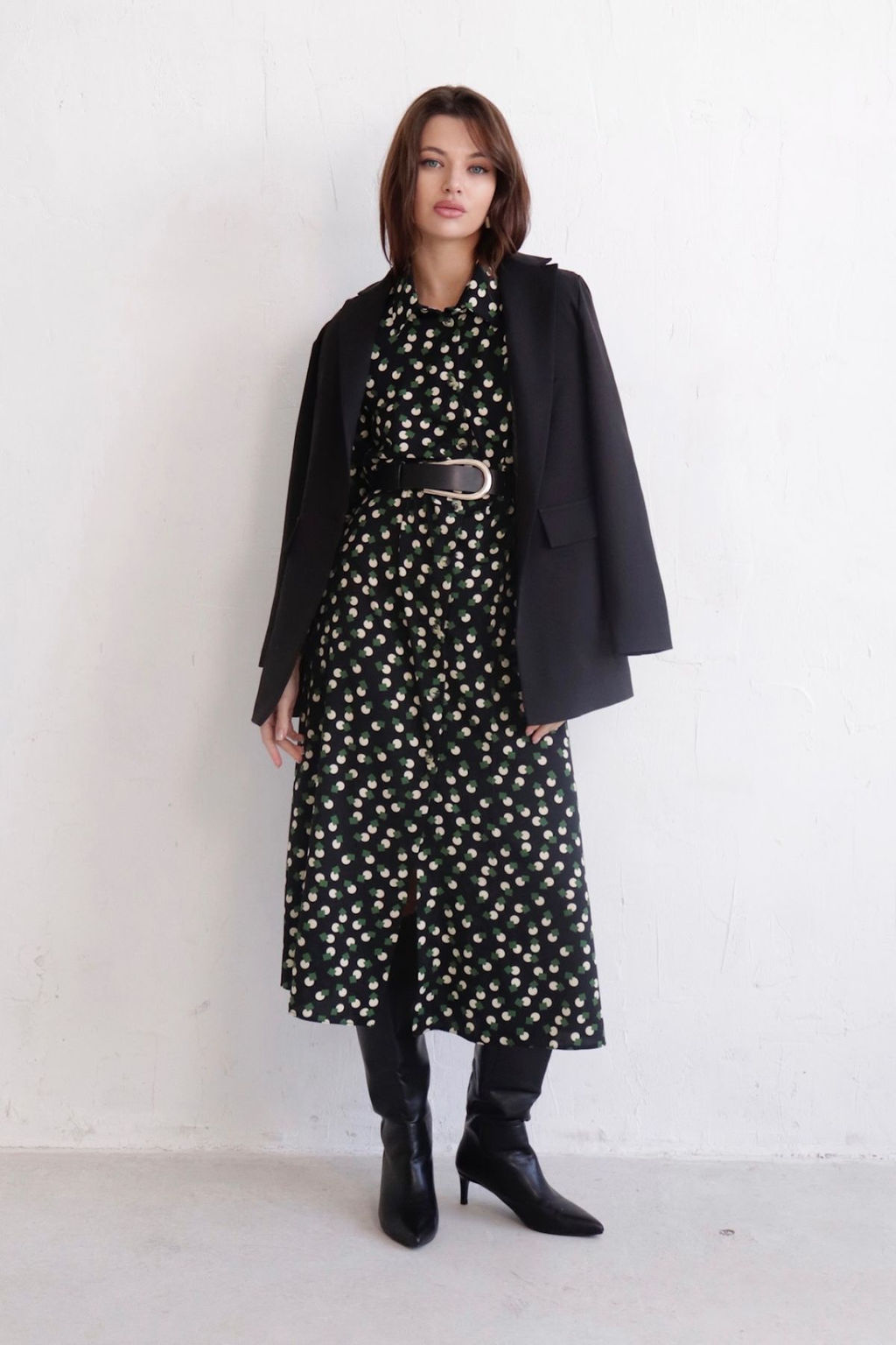 11128 Платье-рубашка удлинённое чёрное с принтом - Martichelli фото 14