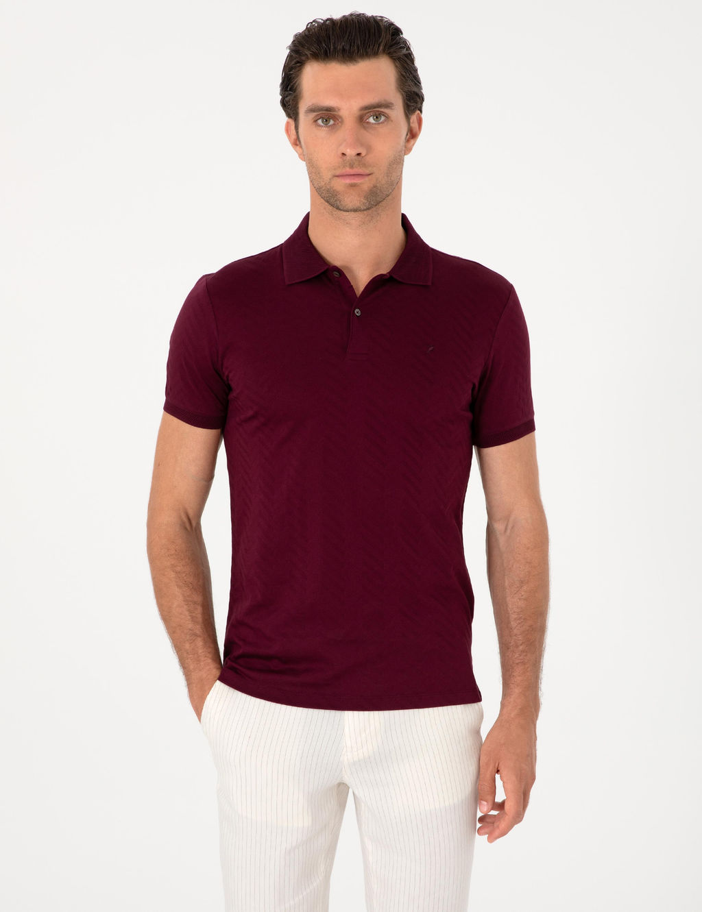Bordo Slim Fit %100 Pamuk Polo Yaka T-shirt - Cacharel фото 3