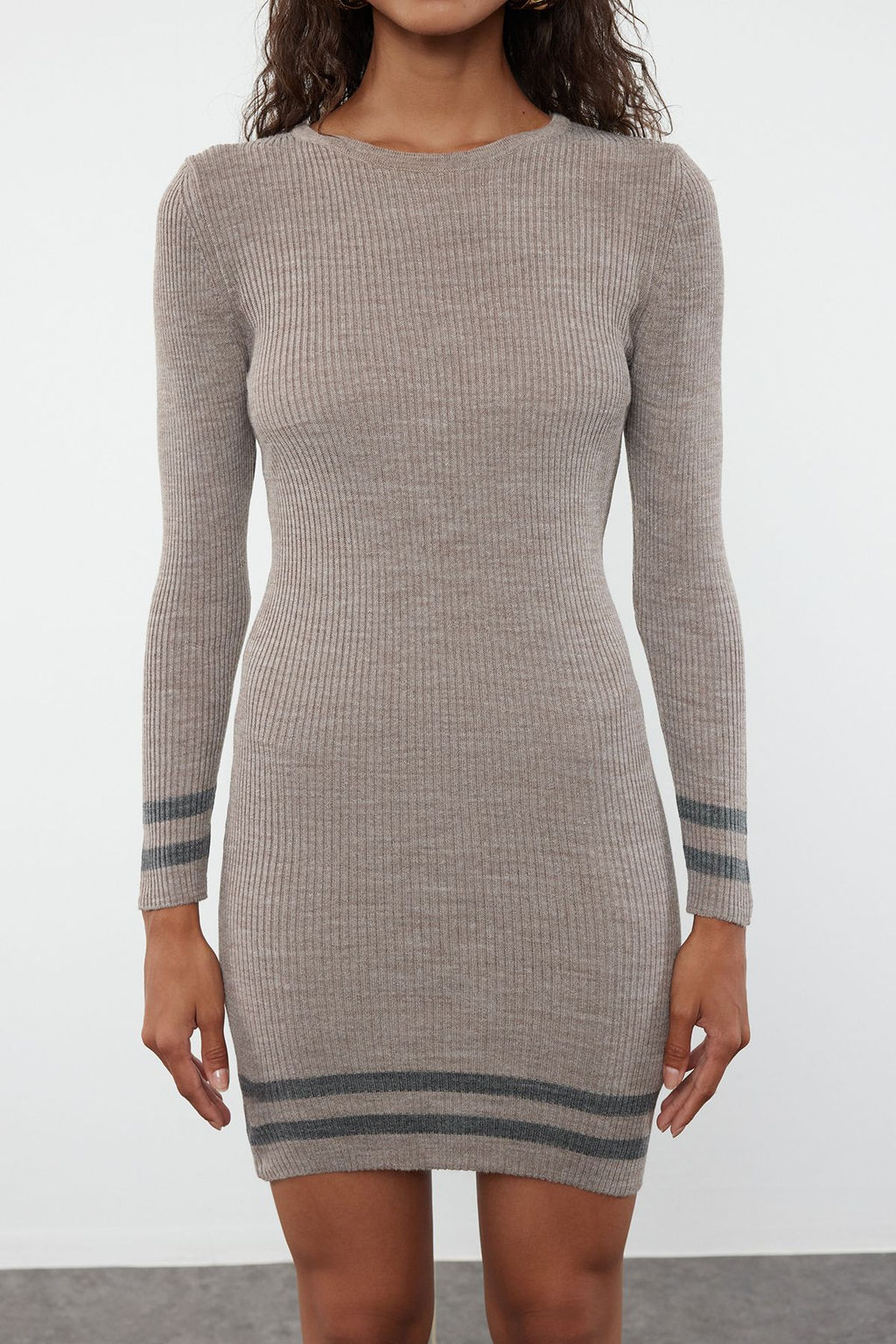 Vizon Mini Triko Etek Ucu Cizgili Elbise TWOAW20EL1274