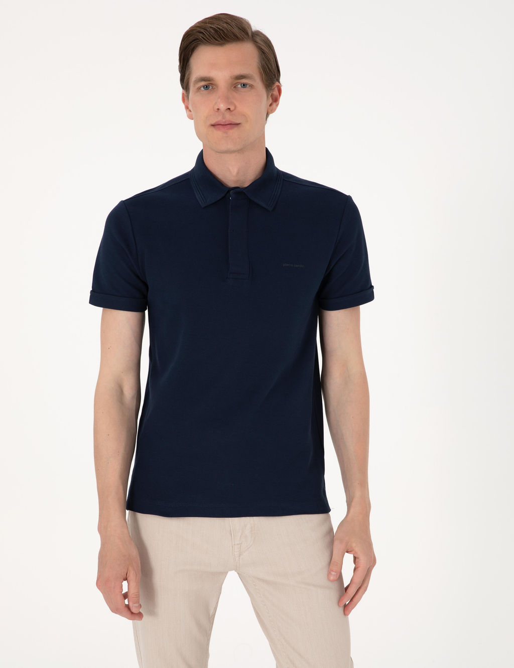 Lacivert Slim Fit %100 Pamuk K_vr_lmaz Amerikan Pike Polo Yaka Basic Ti__rt